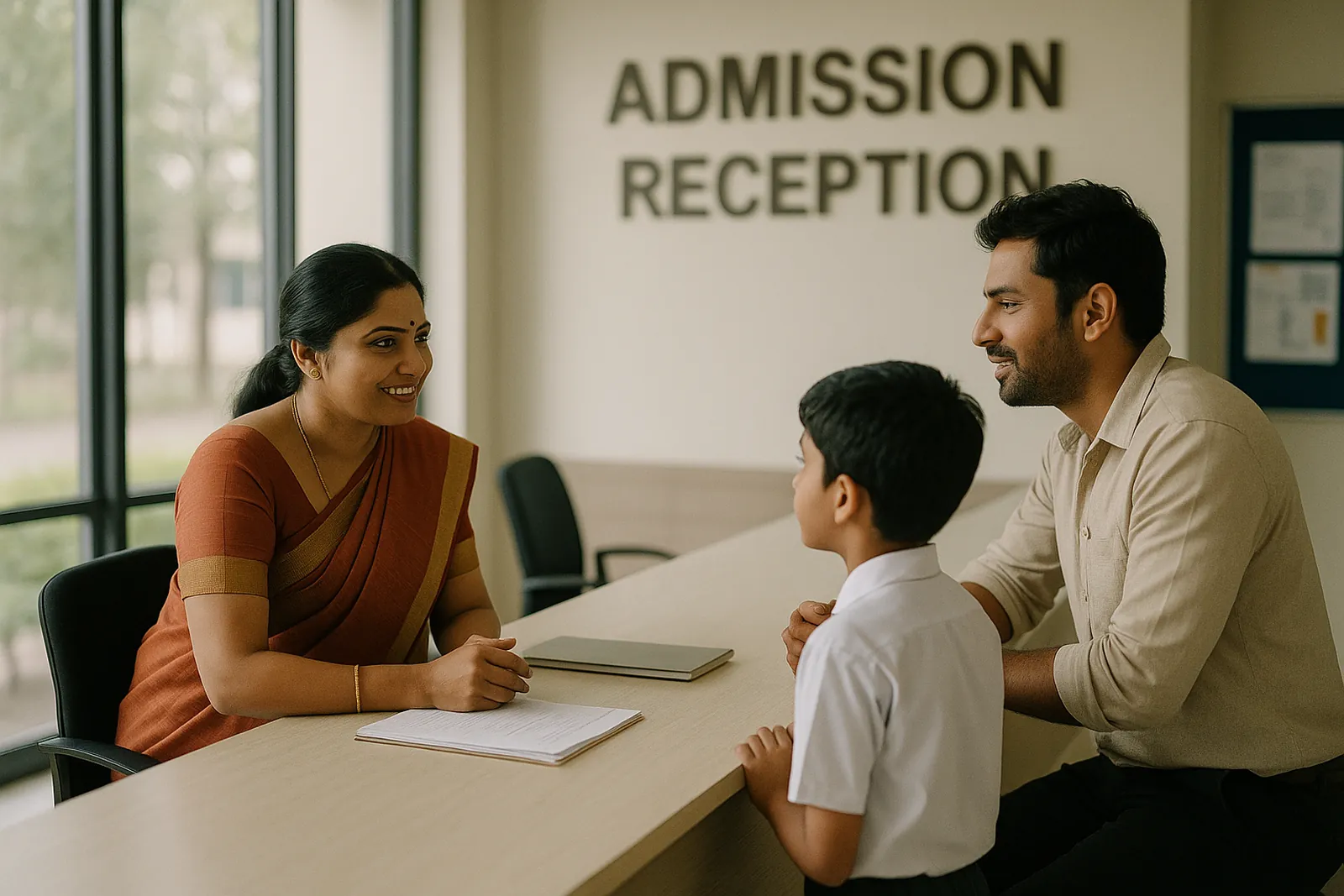 Parents waiting in an institute reception area
